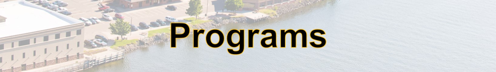 Program title with transparent image of building on a canal in the background